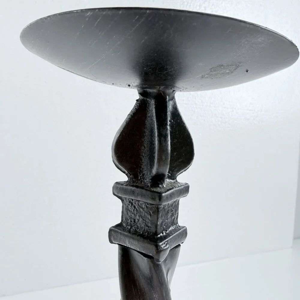 Vintage 2 Black Twist Cast Iron  Candle Holders 14